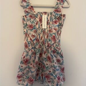 Janie and Jack Floral Smocked Romper - Cream, Pink & Teal Accents